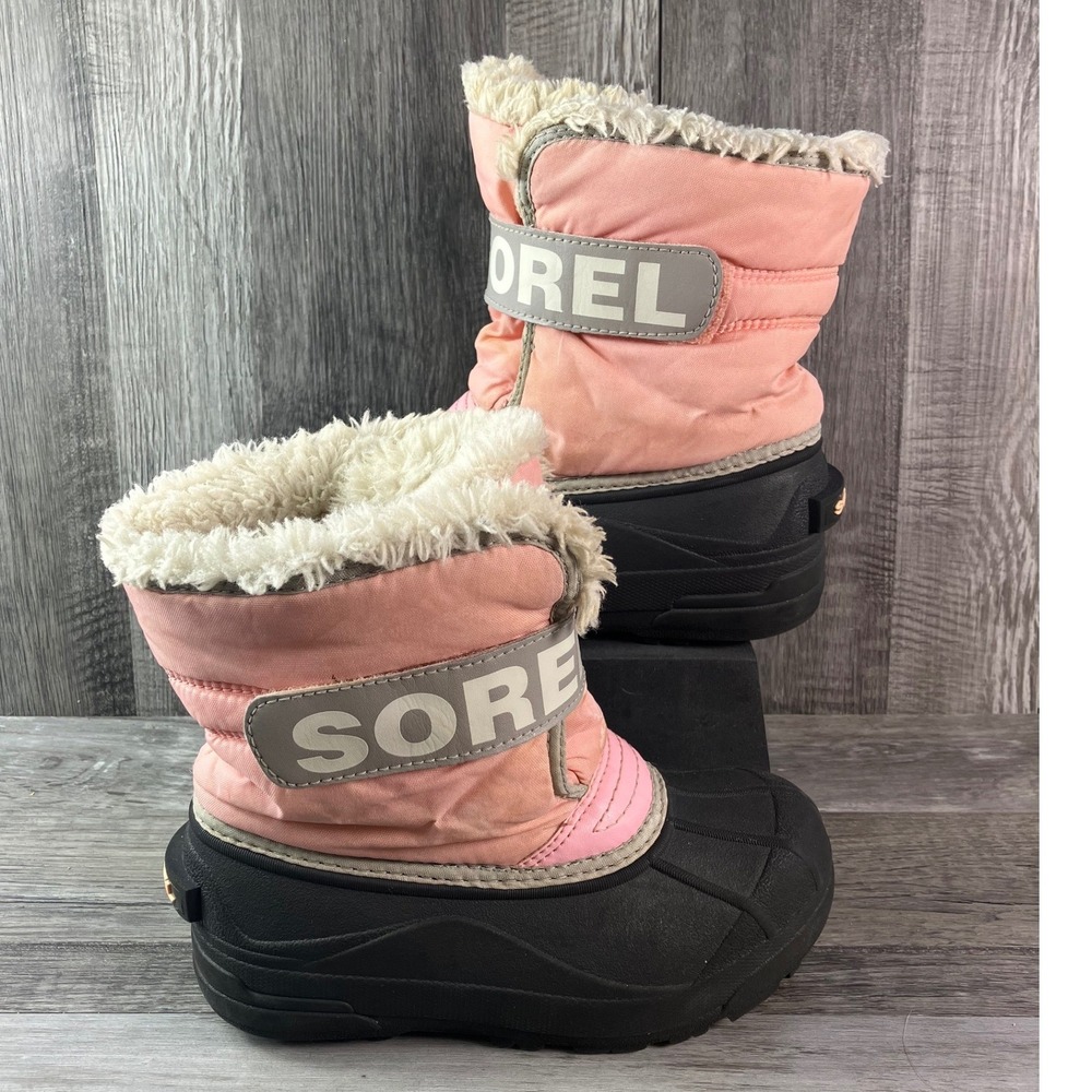 Sorel Kids Snow Commander Pink Black Winter Snow Boots NC1960-651 Size 13
